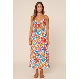 Show Me Your Mumu Moby Tie-Front Cut Out Maxi Dress in Bright Blooms (M)